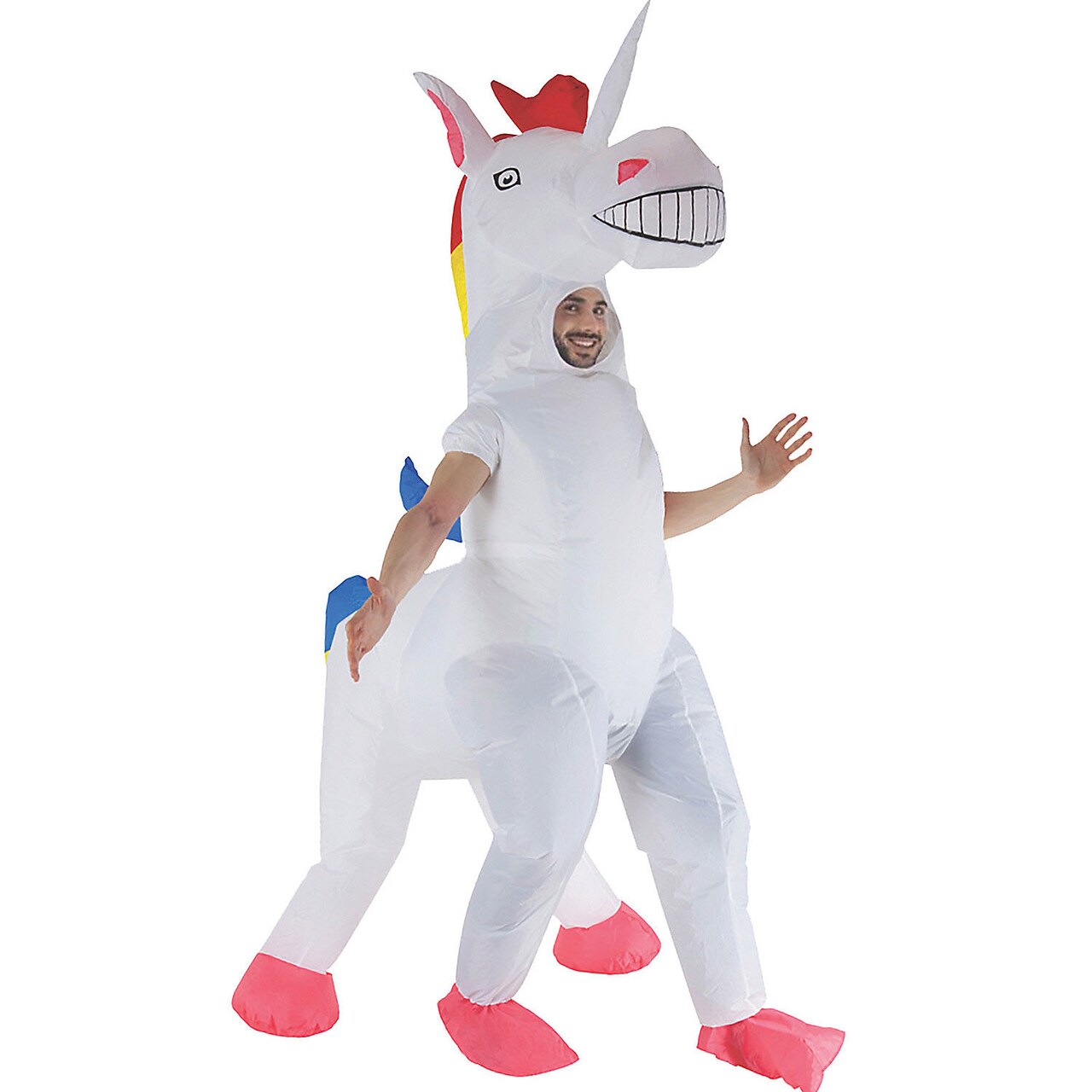 Unicorn Inflatable 4 Legged Costume for Adults with Colorful Mane and Tail Easy Inflate